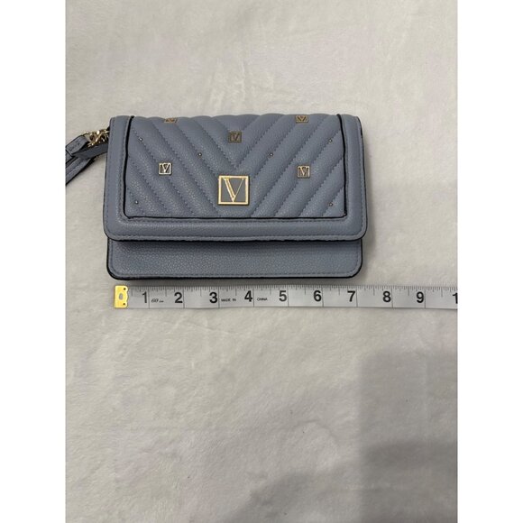 Victorias Secret Quilted Tech Skyflower Blue Wristlet Wallet Gold Detailing - Picture 11 of 13